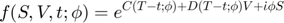 $$ f(S,V,t; \phi) = e^{C(T-t; \phi) + D(T-t; \phi)V + \dot{\iota}\phi S}$$